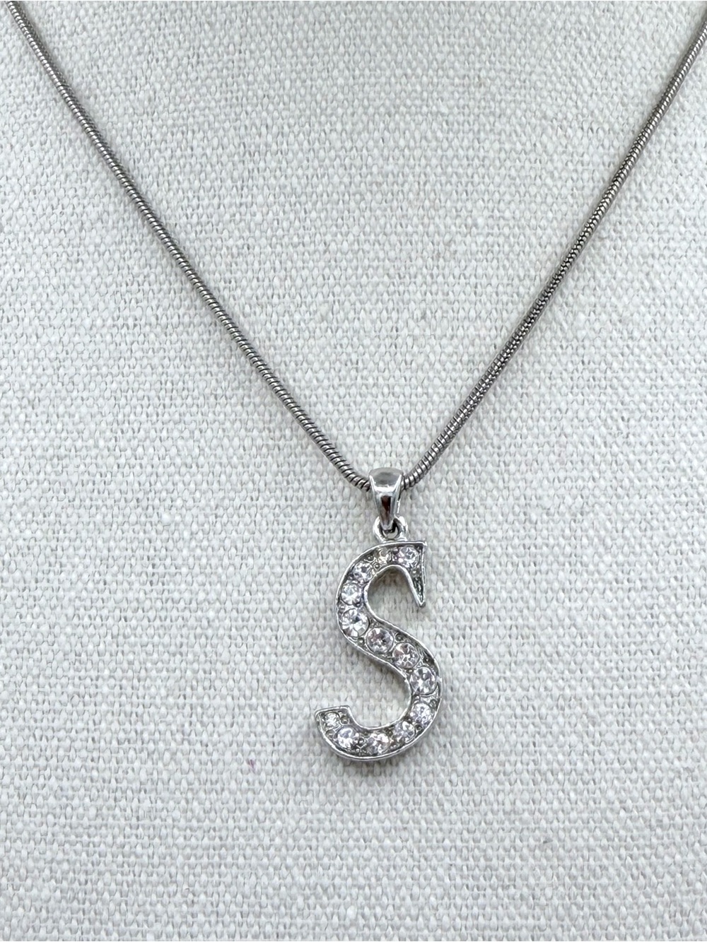 Initial “S” Rhinestone Silver-Tone Woman’s Necklace